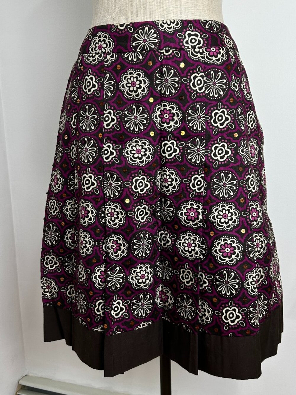 Ann Taylor LOFT Petites Floral A-Line Midi Skirt 4P Purple Brown Sequin Boho